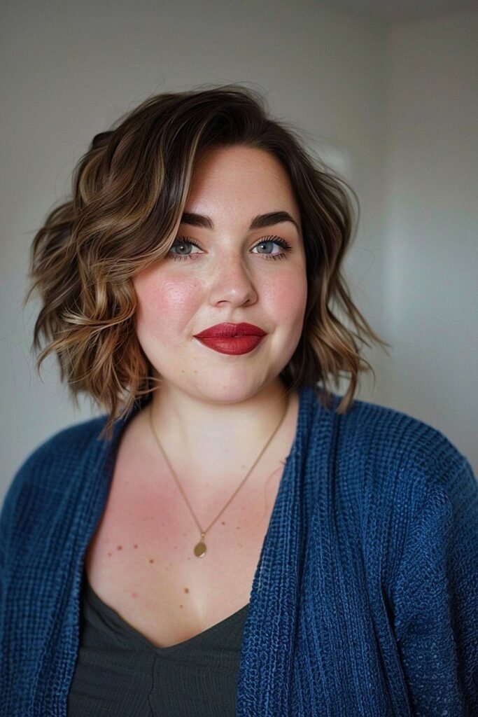 Dimensional Brunette Bob with Wavy Texture