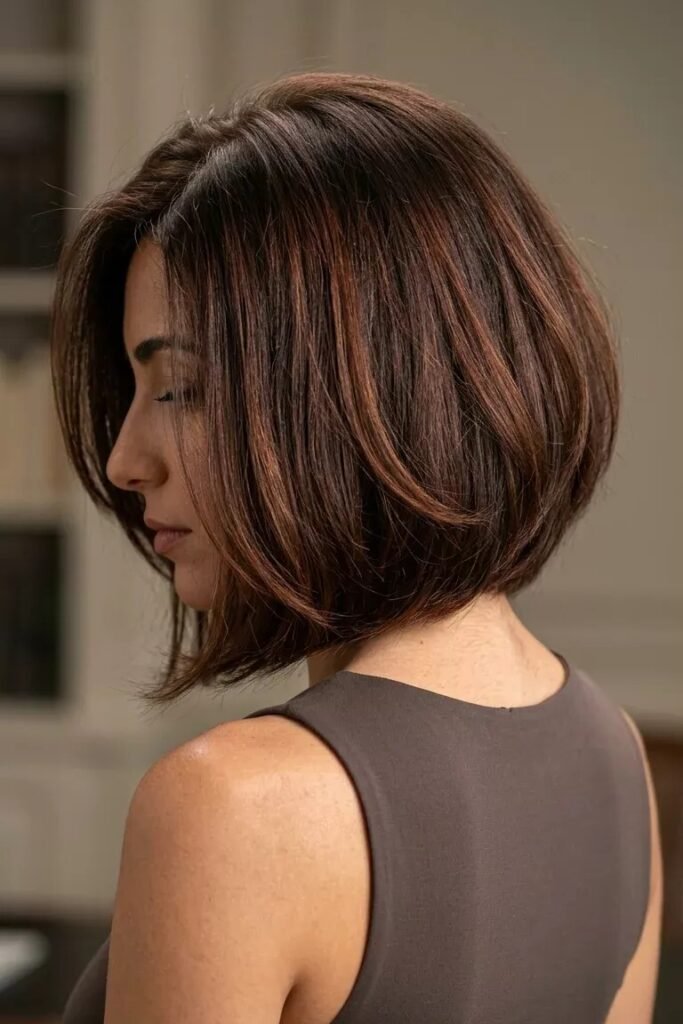 Dimensional Chocolate Brown Bob with Subtle Texture