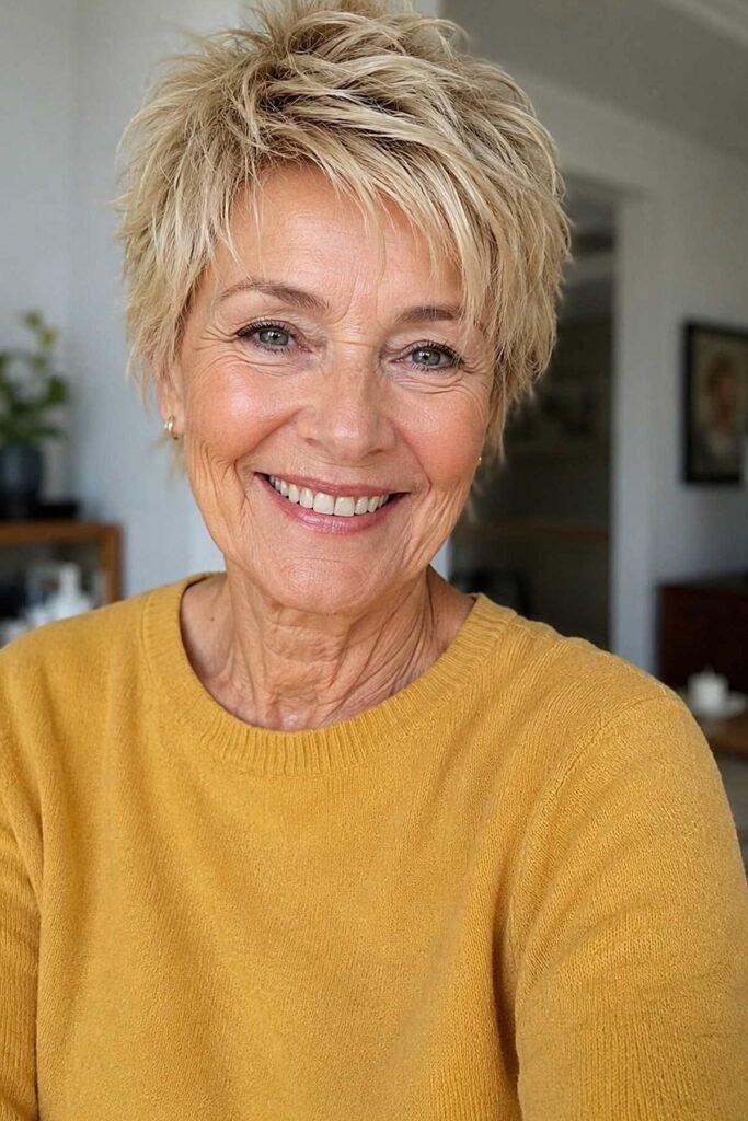 Dynamic Spiky Golden Blonde Pixie Cut