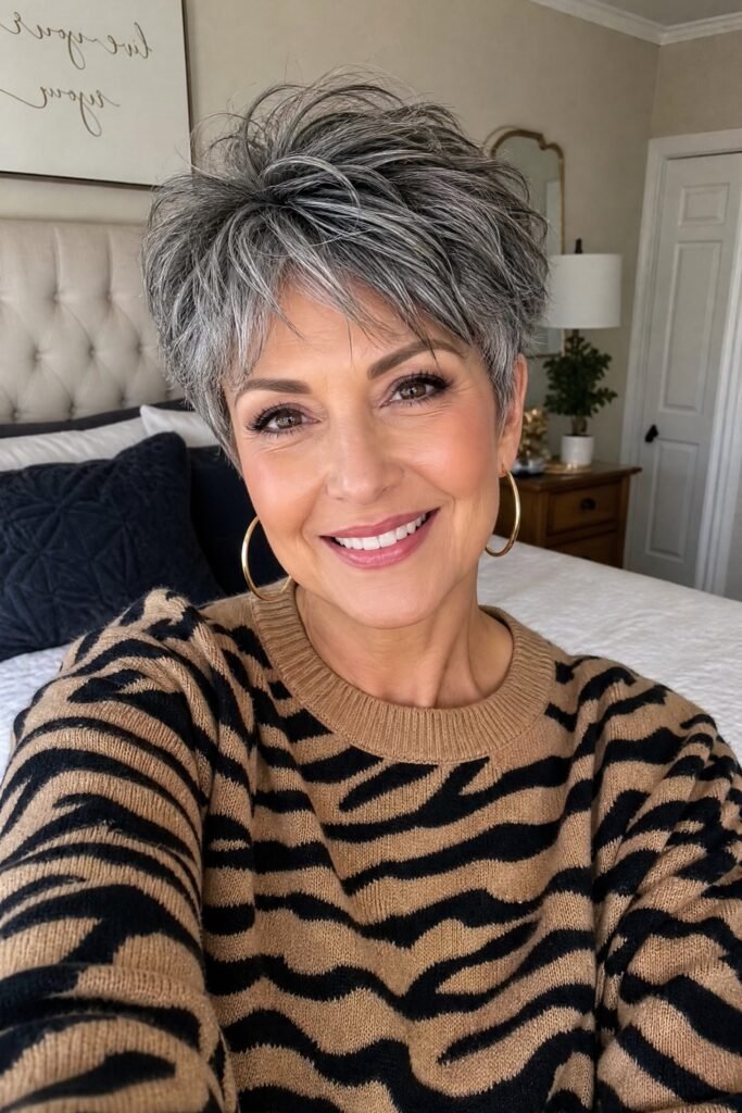 Dynamic Textured Pixie with Soft Sweeping Fringe