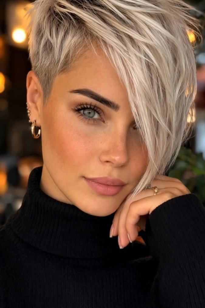 Edgy Blonde Pixie with Deep Side Part