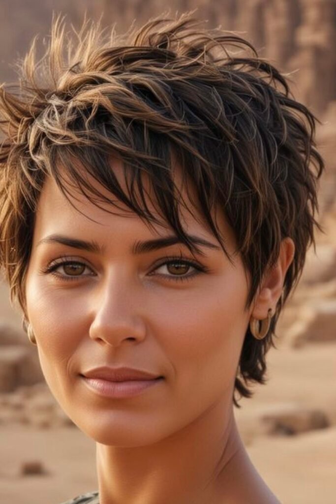 Edgy Brown Spiky Pixie Cut