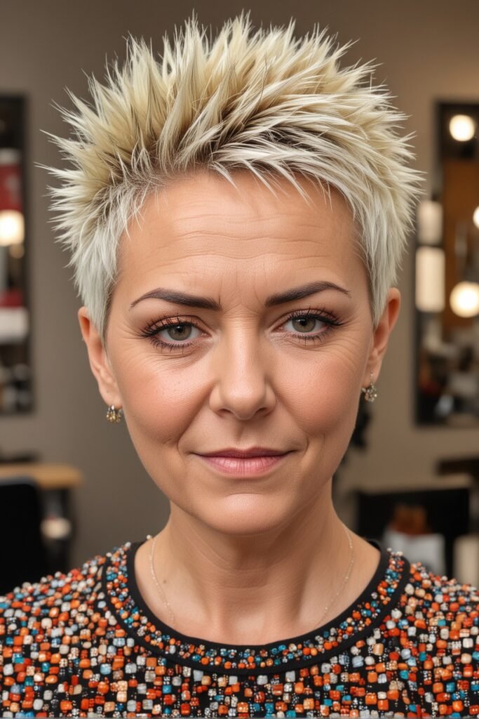 Edgy Spiky Blonde Pixie with Tapered Sides
