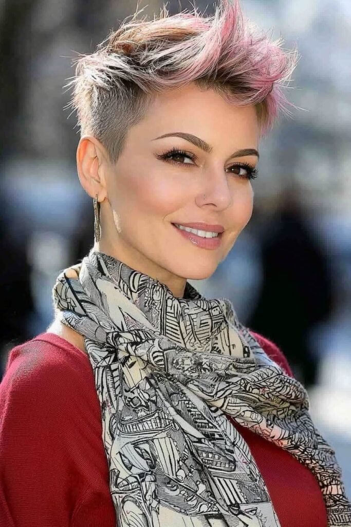 Edgy Spiky Pixie with Undercut and Pink Highlights