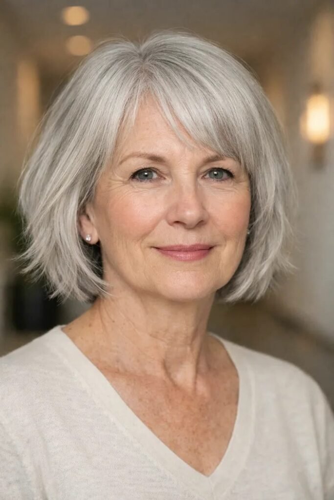 Elegant Silver Bob with Piece-y Fringe