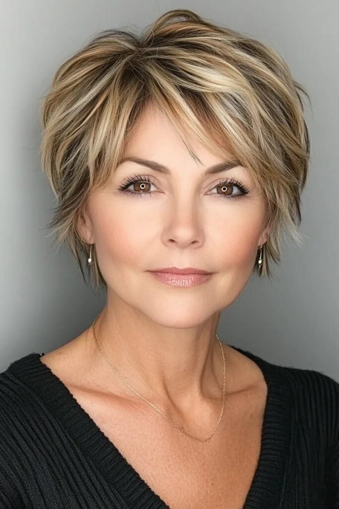 Feathered Layered Pixie Bob with Highlights