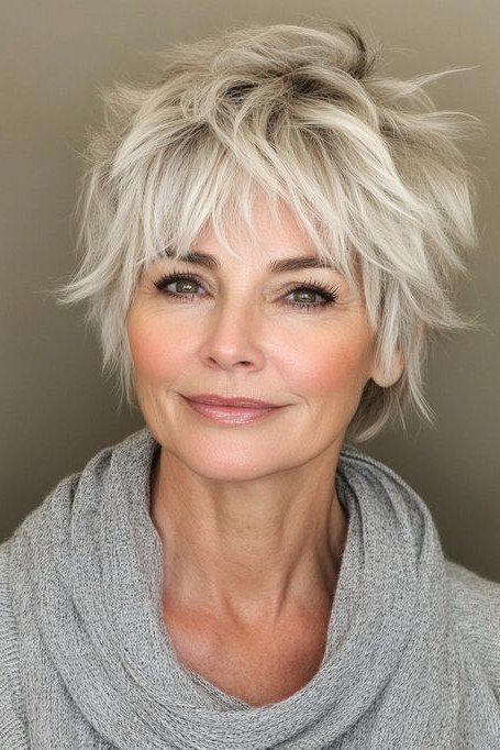 Feathered Platinum Shag Cut with Textured Layers