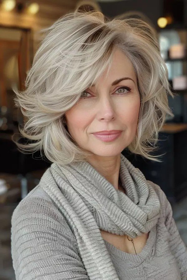 Feathered Silver Bob with Volume