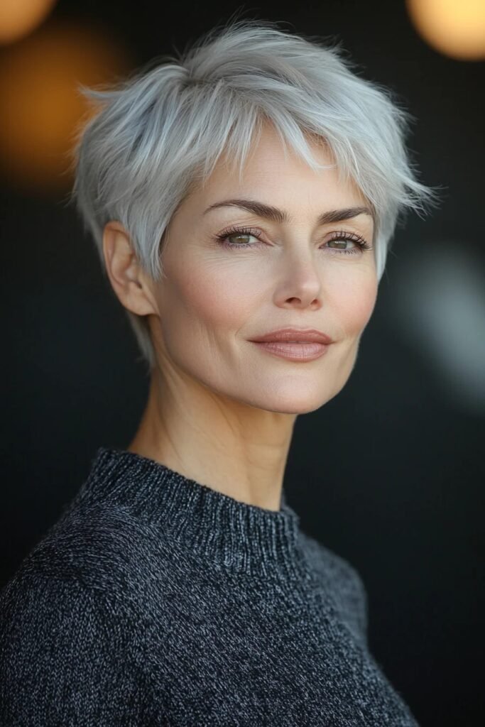 Feathered Silver Pixie with Side-Swept Fringe