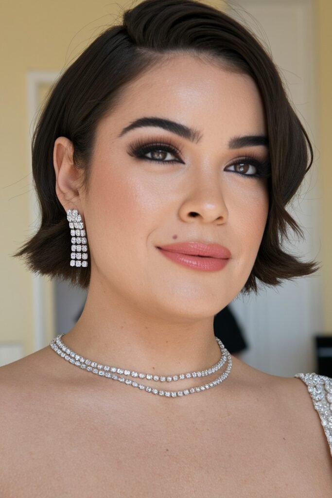 Glamorous Wavy Bob with Deep Side Part