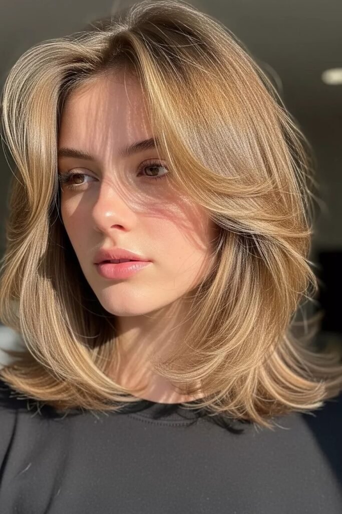 Golden Blonde Blowout with Elegant Curved Layers