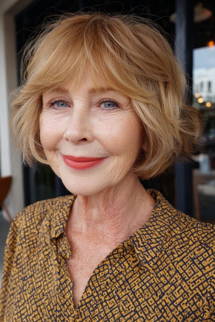 Golden Blonde Bob with Soft Layered Bangs