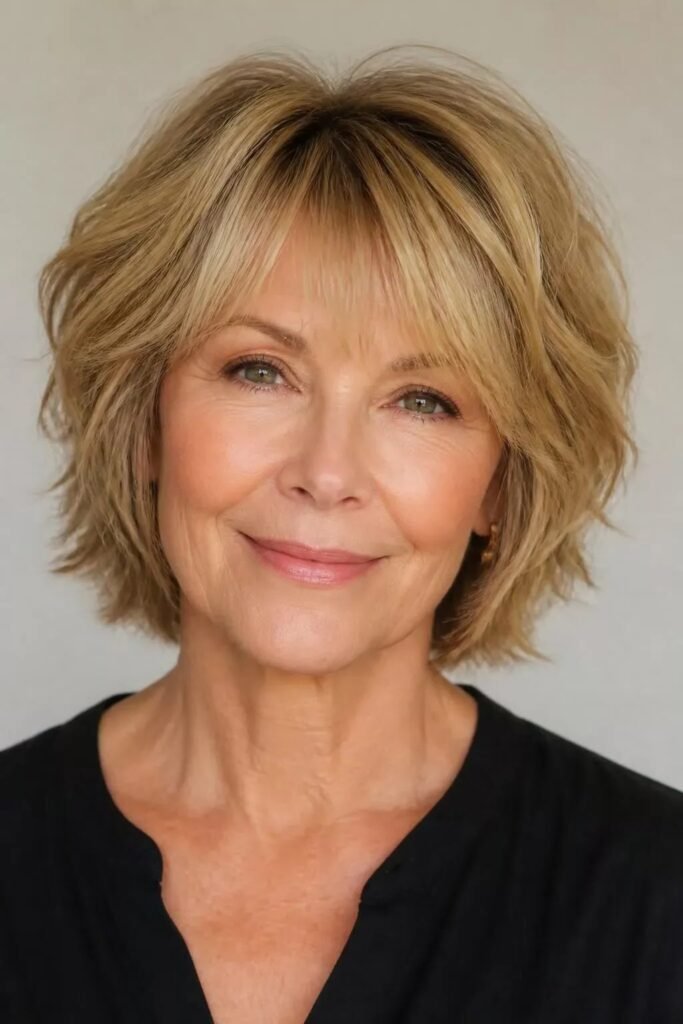 Golden-Blonde Layered Bob with Soft Fringe