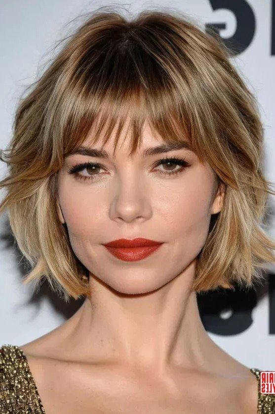 Golden Blonde Shaggy Bob with Piece-Y Bangs