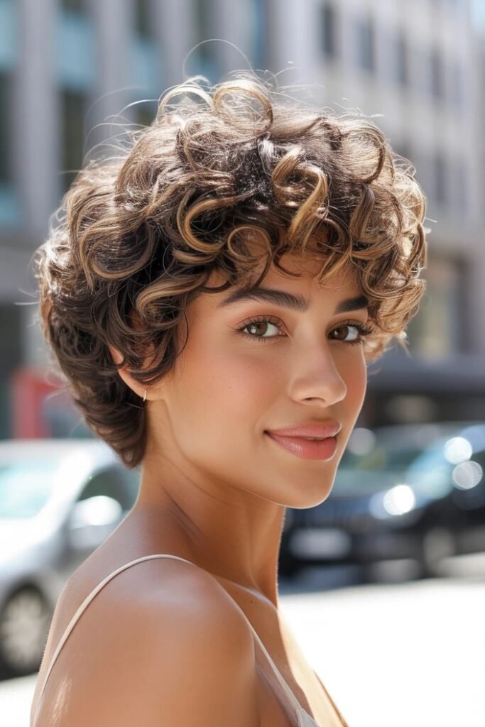 Highlighted Curly Crop with Dimensional Tones