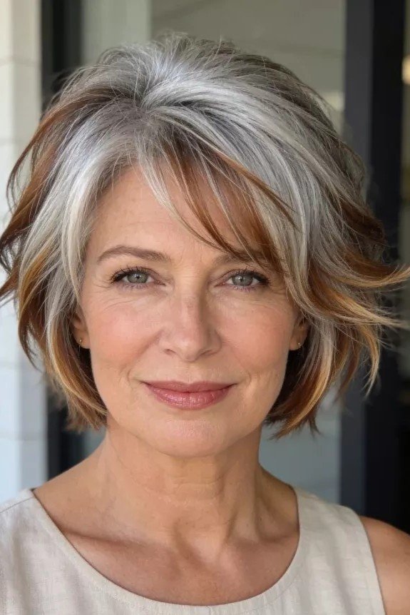 Highlighted Layered Bob with Side-Swept Bangs