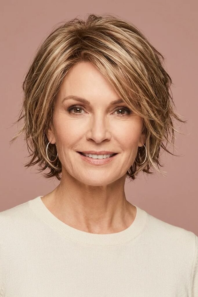 Highlighted Layered Bob with Side-Swept Bangs
