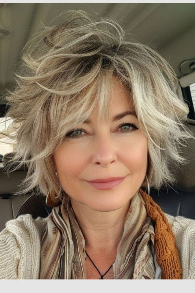 Highlighted Shaggy Bob with Voluminous Layers and Bangs