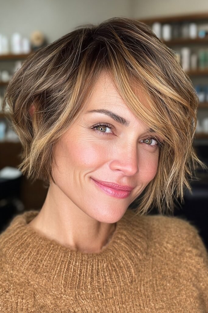 Honey Blonde Tousled Bob with Deep Side Part