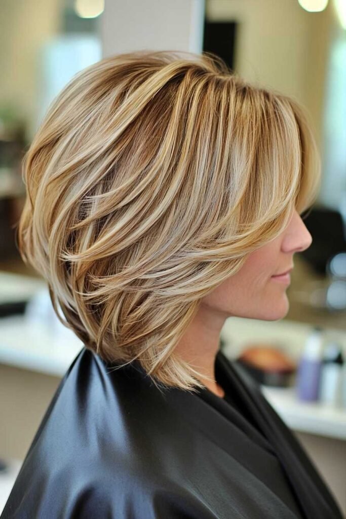 Layered A-Line Bob with Blonde Dimension