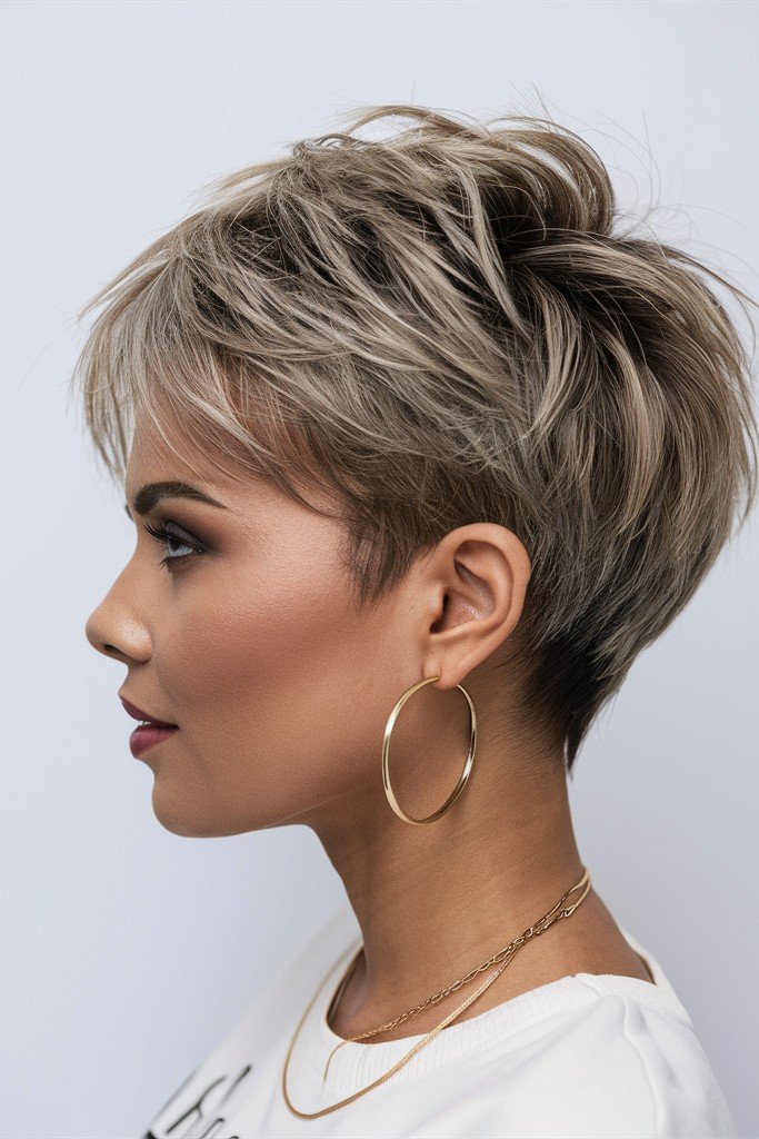 Layered Ash Blonde Pixie Cut