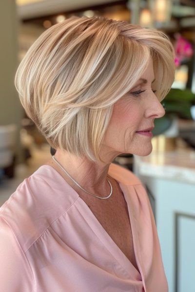 Layered Blonde Bob with Curtain Bangs