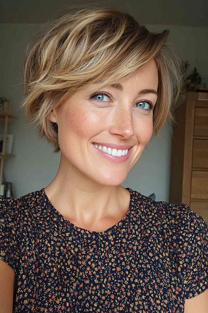Layered Blonde Bob with Side Part