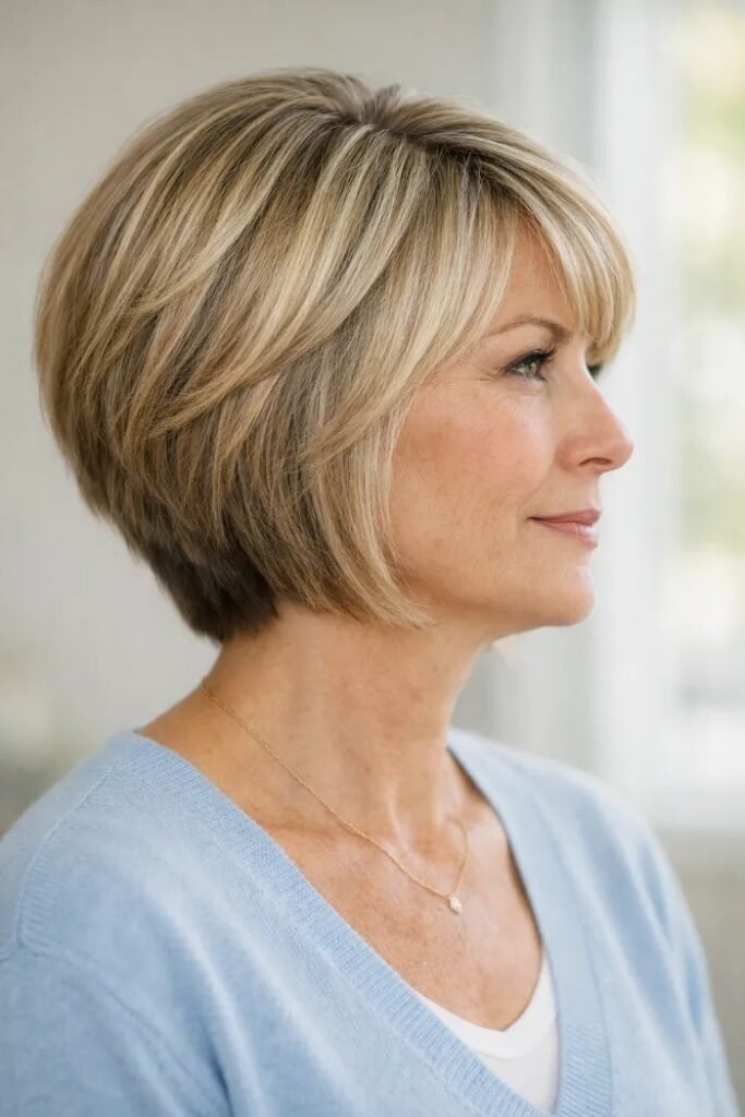 Layered Blonde Bob with Side-Swept Bangs