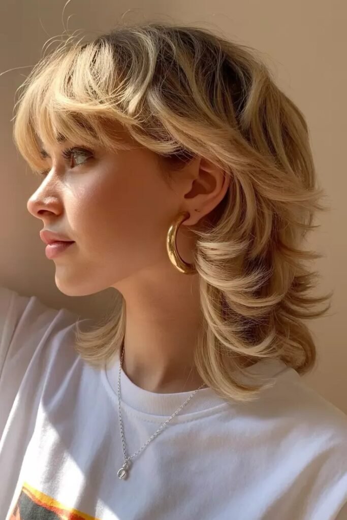 Layered Blonde Shag with Curved Face-Framing