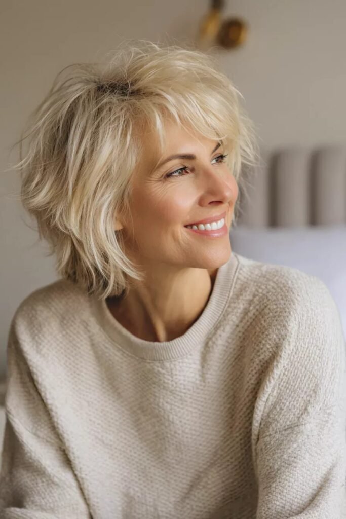 Layered Blonde Shag with Side Profile
