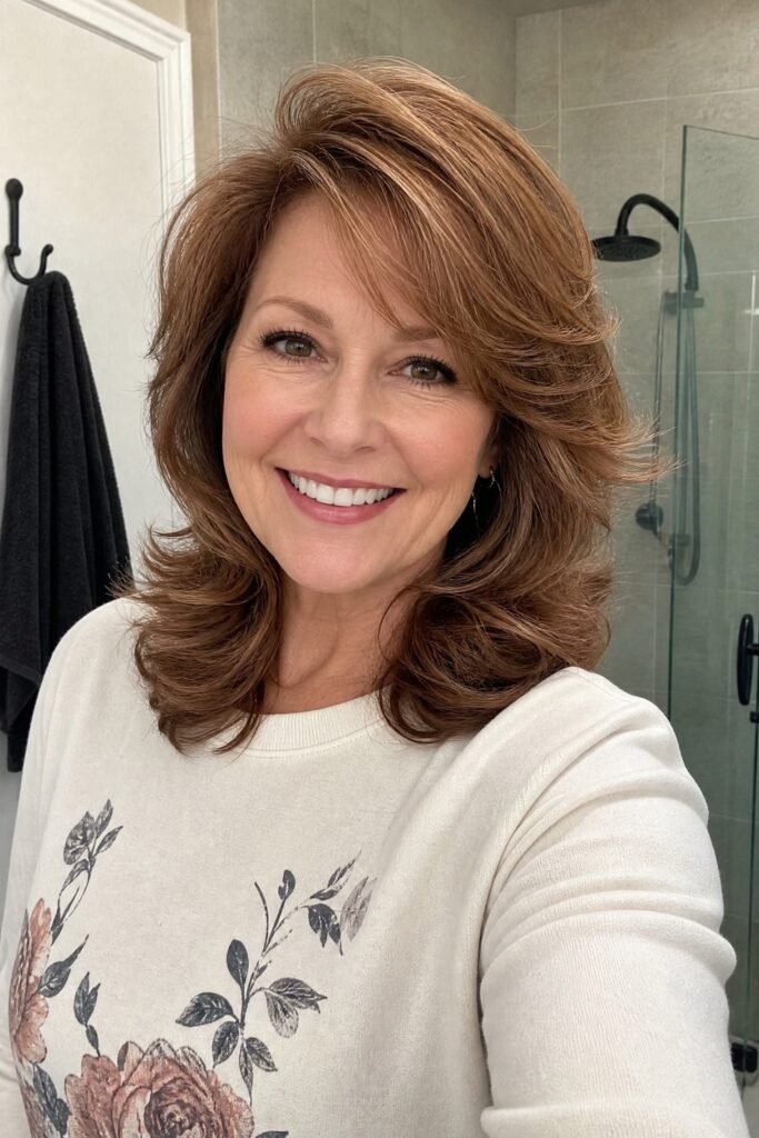 Layered Blowout Cut with Face-Framing Curtain Bangs