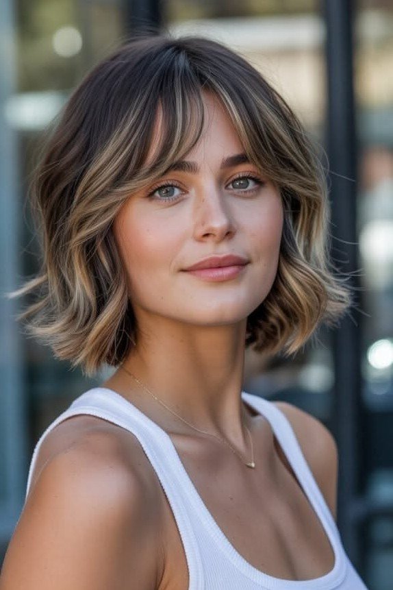 Layered Bob with Face-Framing Curtain Bangs