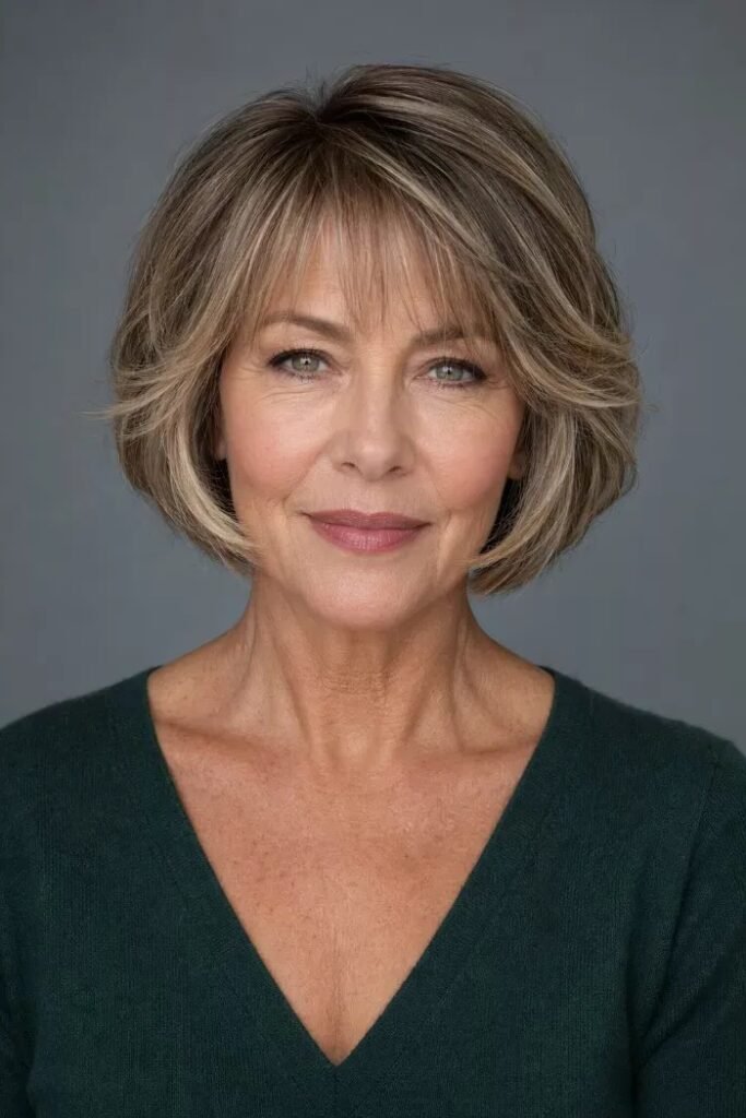 Layered Bob with Soft Highlights and Bangs