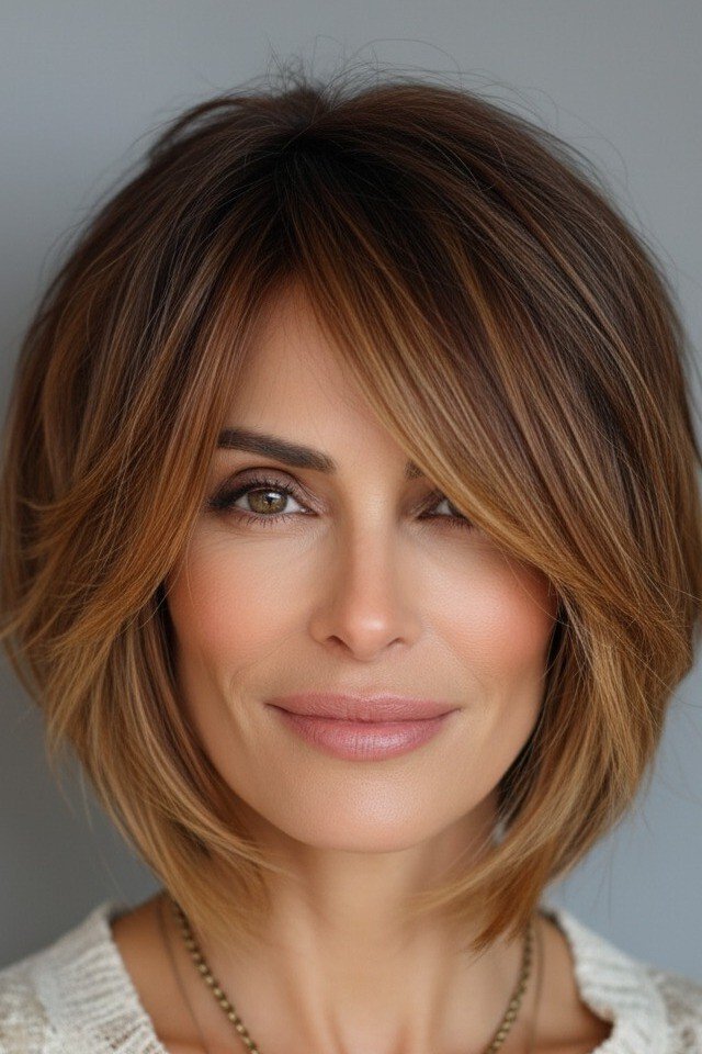 Layered Bob with Warm Caramel Highlights