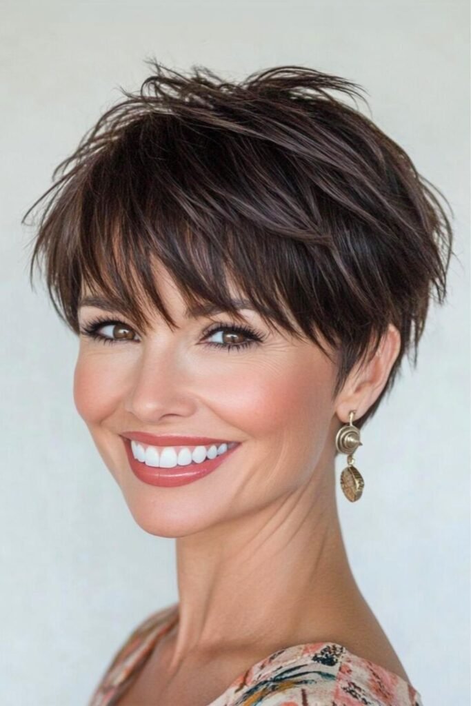 Layered Brunette Bob with Bangs