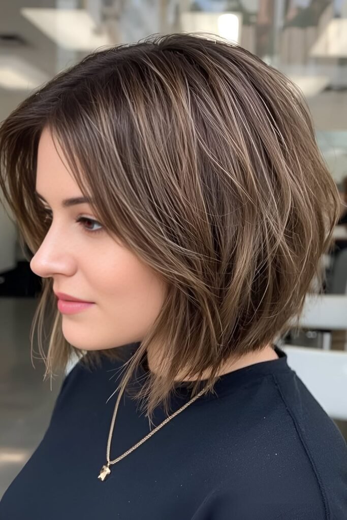 Layered Brunette Bob with Subtle Highlights