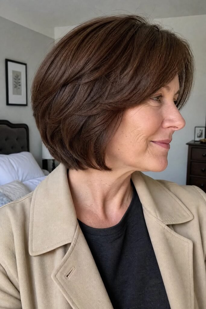 Layered Brunette Bob with Voluminous Styling