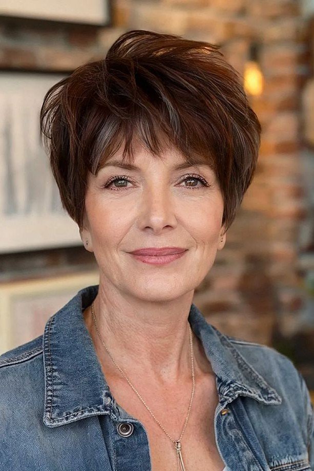 Layered Chocolate Brown Pixie Cut