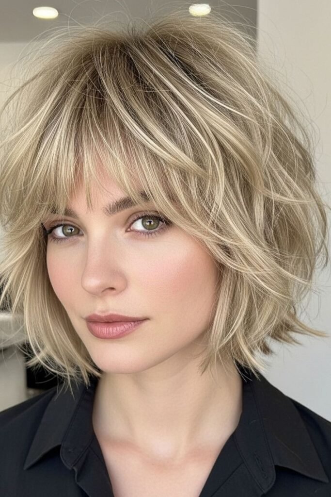 Layered Choppy Bob with Blonde Highlights