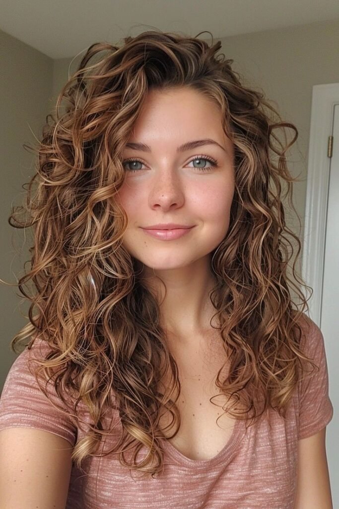 Layered Curly Shag with Side-Swept Volume