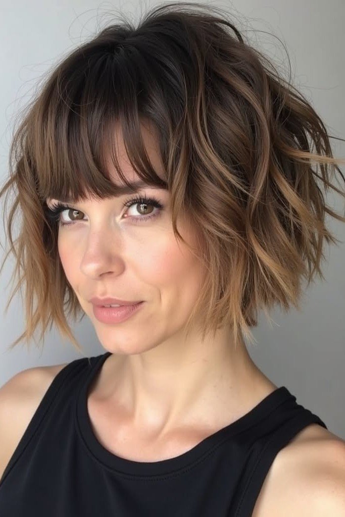 Layered Dark Bob with Textured Bangs