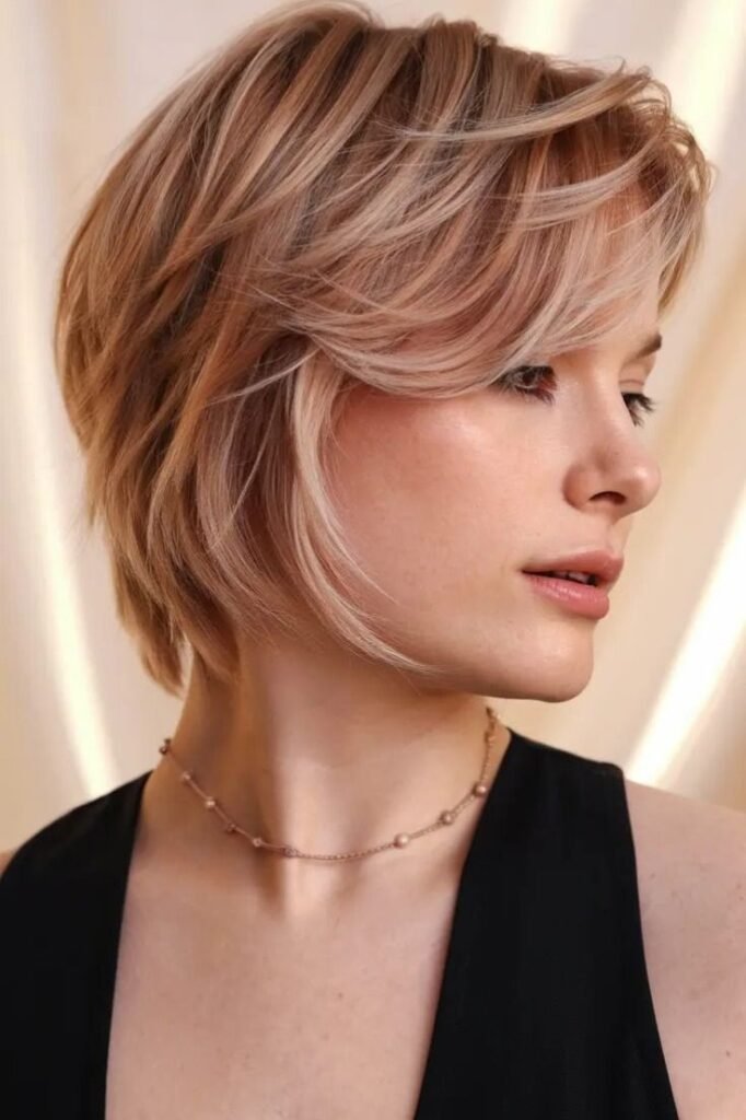 Layered Feathered Bob with Soft Highlights