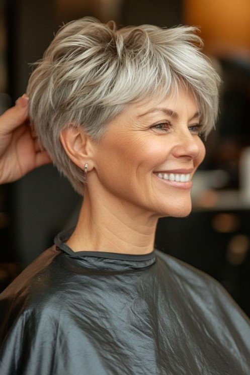Layered Feathered Pixie Cut with Side Swept Bangs