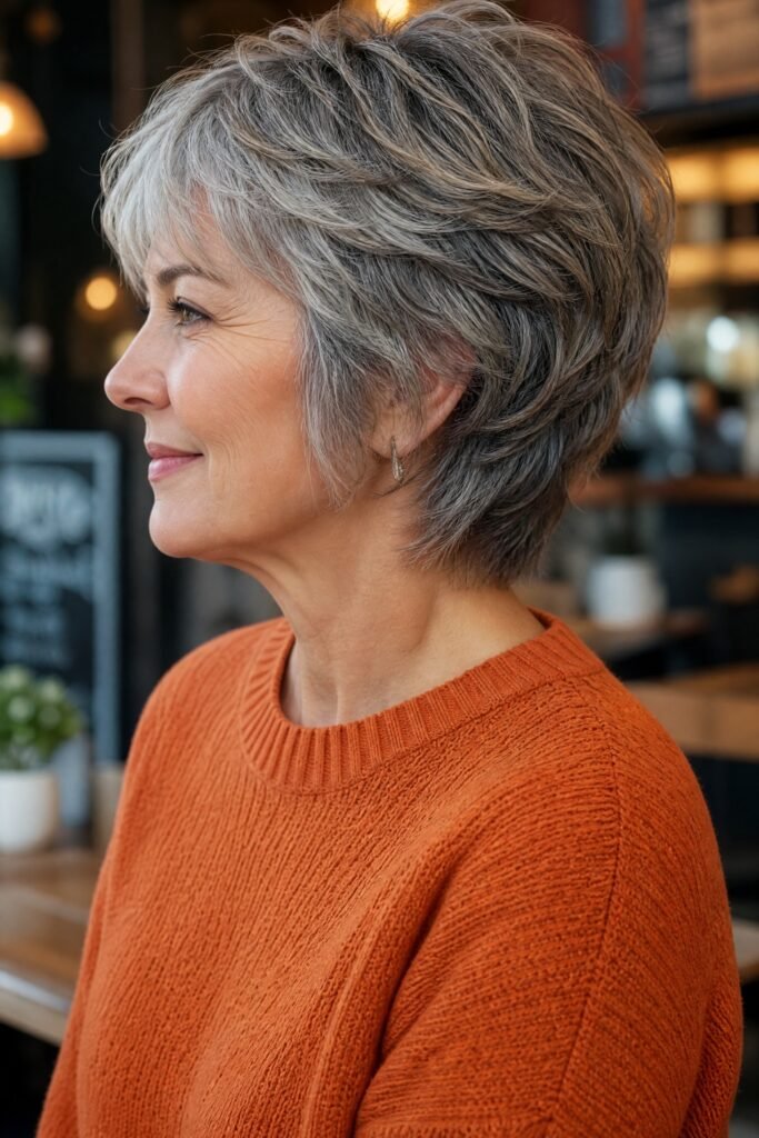 Layered Grey Shag with Side-Swept Texture