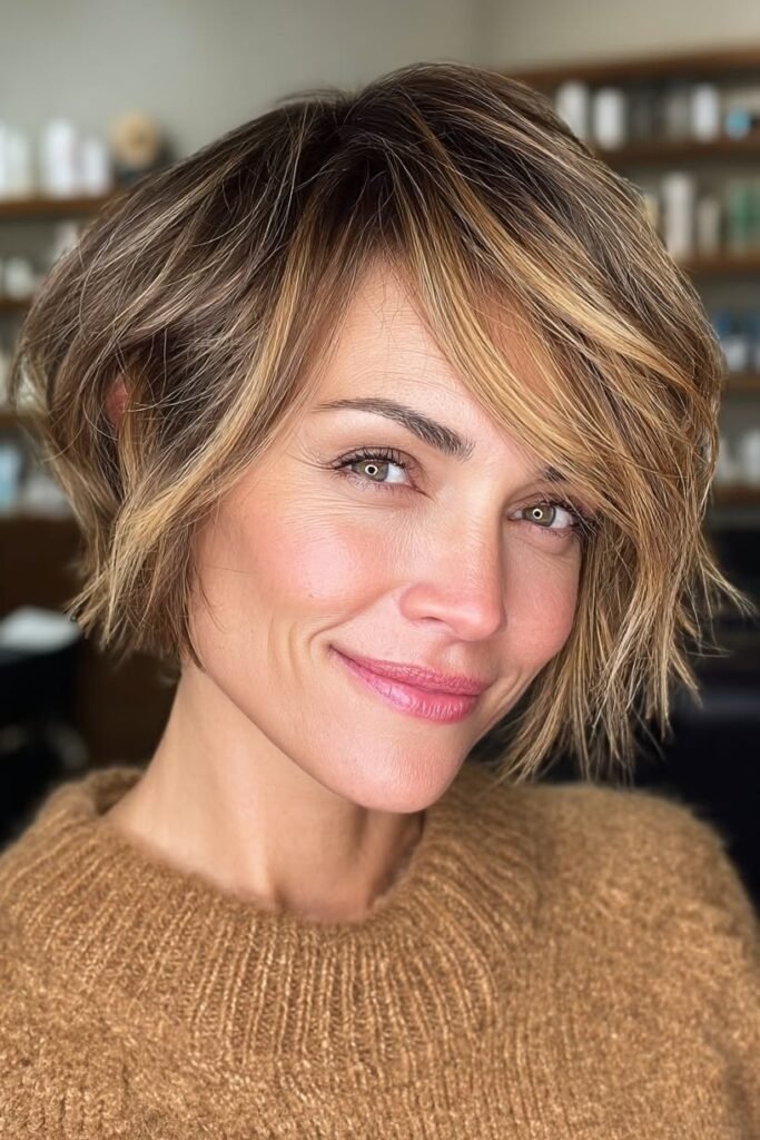 Layered Honey Blonde Bob with Deep Side Part