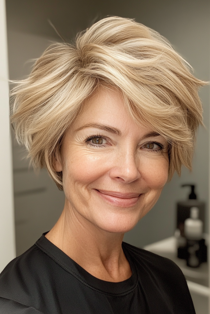 Layered Honey-Blonde Bob with Side-Swept Volume