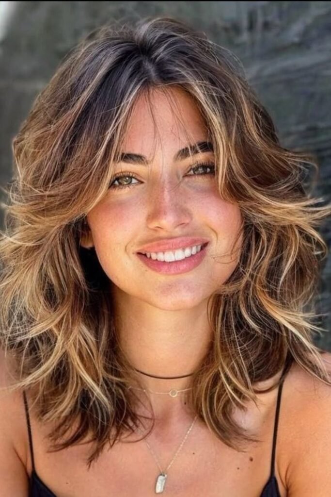 Layered Honey Blonde Shag with Highlighted Face-Framing Pieces