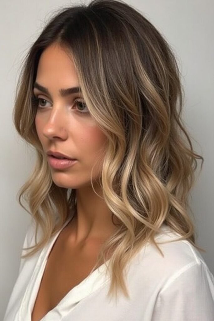 Layered Lob with Honey Blonde Highlights