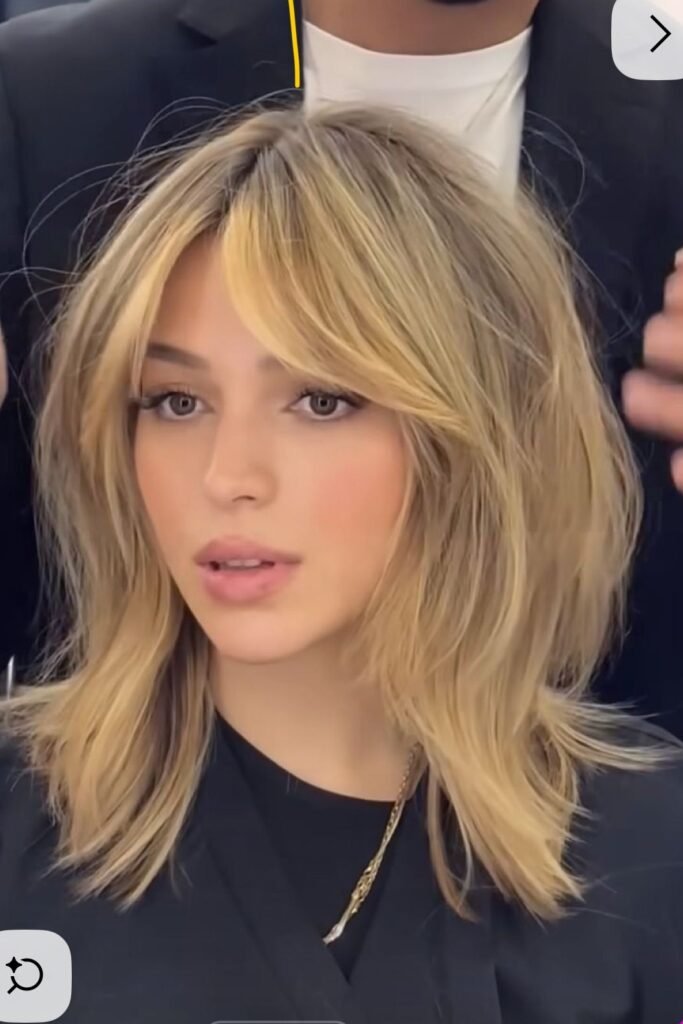 Layered Lob with Soft Curtain Bangs