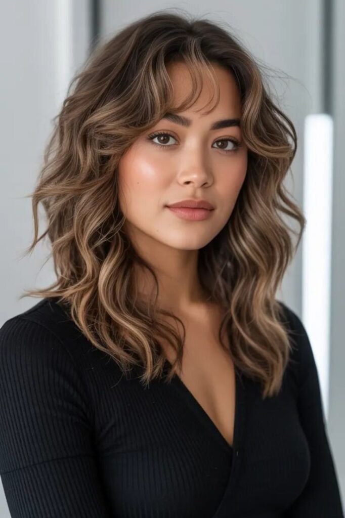 Layered Lob with Voluminous Curtain Bangs